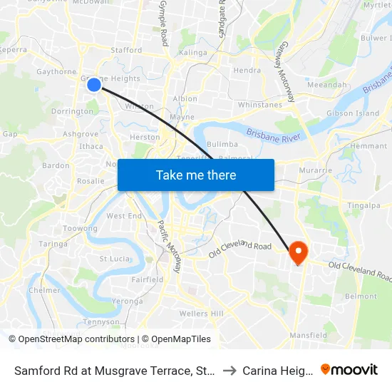 Samford Rd at Musgrave Terrace, Stop 27 to Carina Heights map