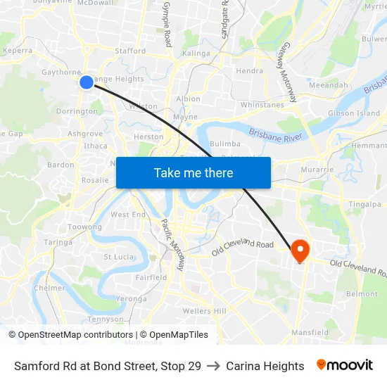 Samford Rd at Bond Street, Stop 29 to Carina Heights map