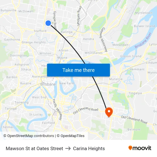 Mawson St at Oates Street to Carina Heights map