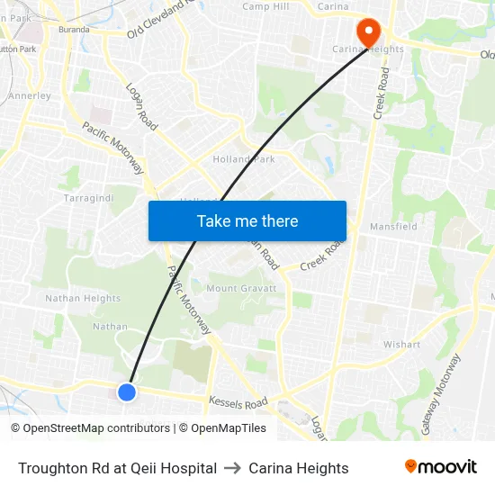 Troughton Rd at Qeii Hospital to Carina Heights map