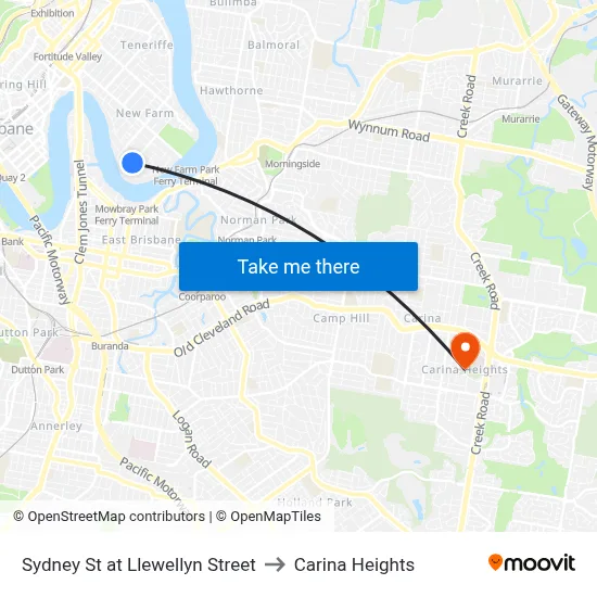 Sydney St at Llewellyn Street to Carina Heights map