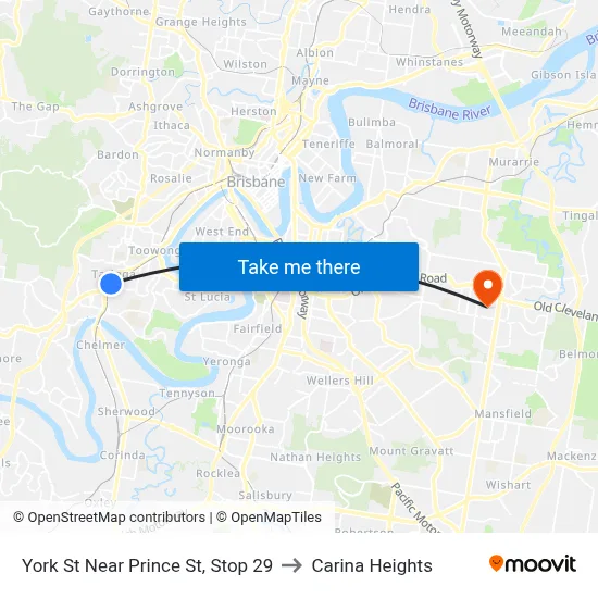 York St Near Prince St, Stop 29 to Carina Heights map