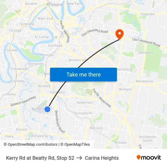 Kerry Rd at Beatty Rd, Stop 52 to Carina Heights map