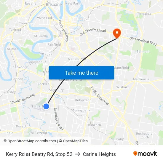 Kerry Rd at Beatty Rd, Stop 52 to Carina Heights map