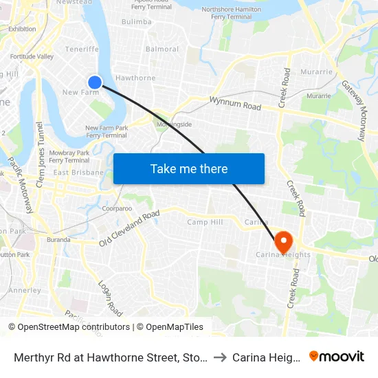 Merthyr Rd at Hawthorne Street, Stop 13 to Carina Heights map