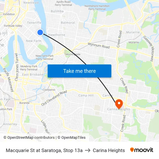 Macquarie St at Saratoga, Stop 13a to Carina Heights map