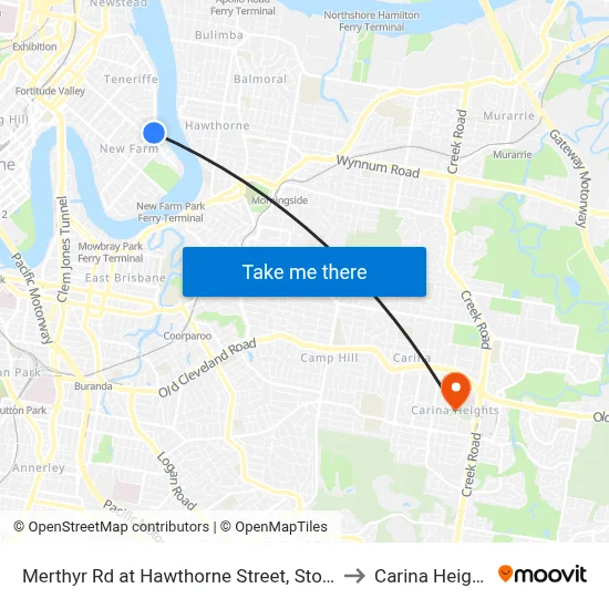 Merthyr Rd at Hawthorne Street, Stop 13 to Carina Heights map