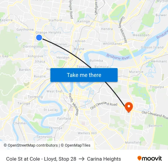 Cole St at Cole - Lloyd, Stop 28 to Carina Heights map