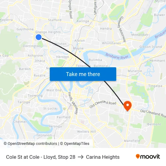 Cole St at Cole - Lloyd, Stop 28 to Carina Heights map