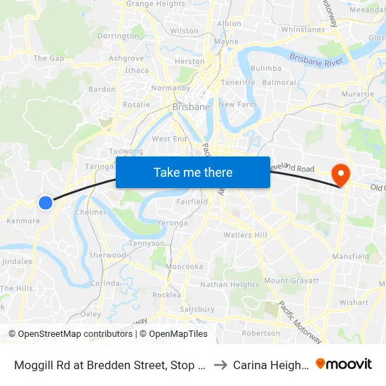 Moggill Rd at Bredden Street, Stop 32 to Carina Heights map
