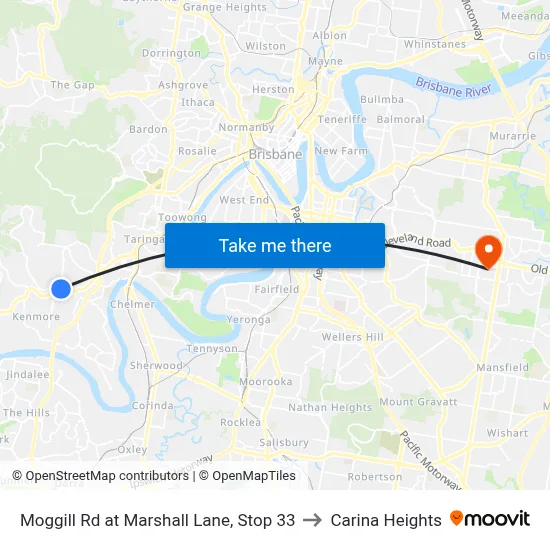 Moggill Rd at Marshall Lane, Stop 33 to Carina Heights map