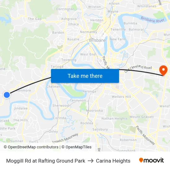 Moggill Rd at Rafting Ground Park to Carina Heights map