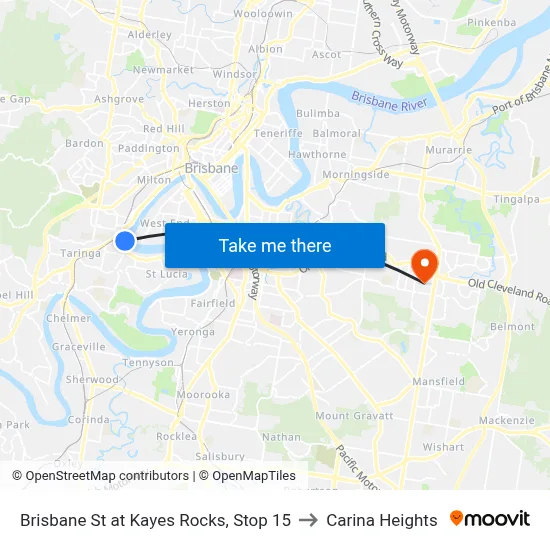 Brisbane St at Kayes Rocks, Stop 15 to Carina Heights map