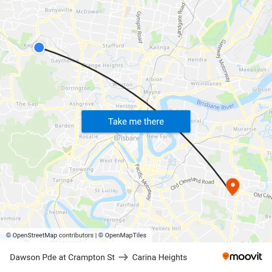 Dawson Pde at Crampton St to Carina Heights map