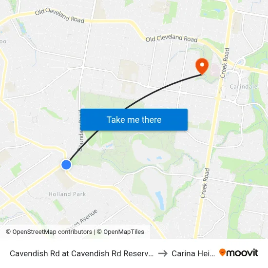 Cavendish Rd at Cavendish Rd Reservoir, Stop 40 to Carina Heights map