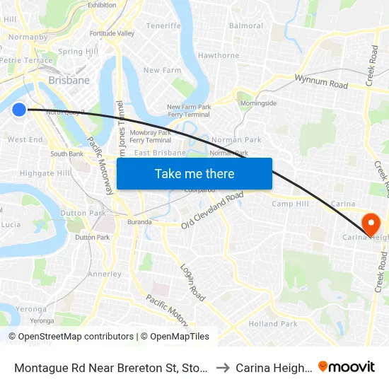 Montague Rd Near Brereton St, Stop 5 to Carina Heights map