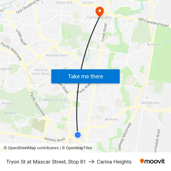 Tryon St at Mascar Street, Stop 81 to Carina Heights map
