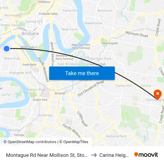 Montague Rd Near Mollison St, Stop 6 to Carina Heights map