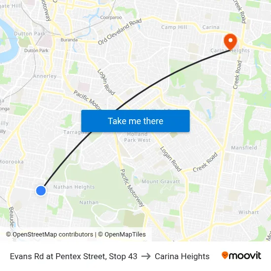 Evans Rd at Pentex Street, Stop 43 to Carina Heights map