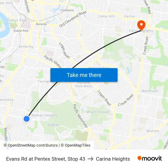 Evans Rd at Pentex Street, Stop 43 to Carina Heights map