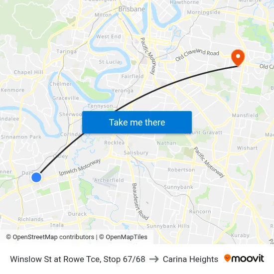 Winslow St at Rowe Tce, Stop 67/68 to Carina Heights map
