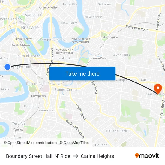 Boundary Street Hail 'N' Ride to Carina Heights map