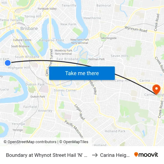 Boundary at Whynot Street Hail 'N' Ride to Carina Heights map
