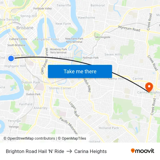Brighton Road Hail 'N' Ride to Carina Heights map