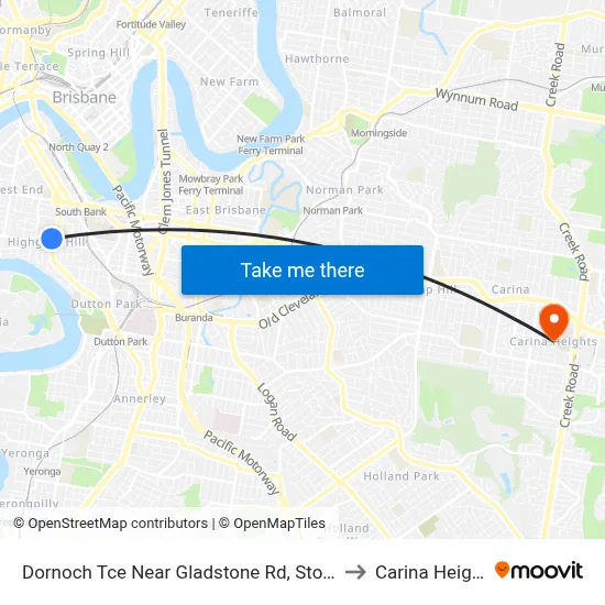 Dornoch Tce Near Gladstone Rd, Stop 21a to Carina Heights map