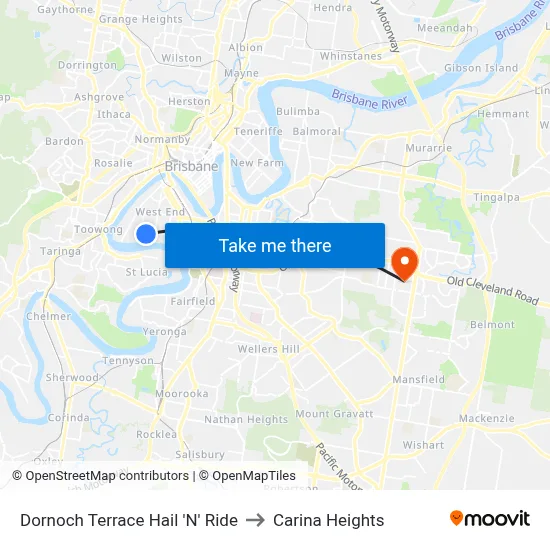 Dornoch Terrace Hail 'N' Ride to Carina Heights map