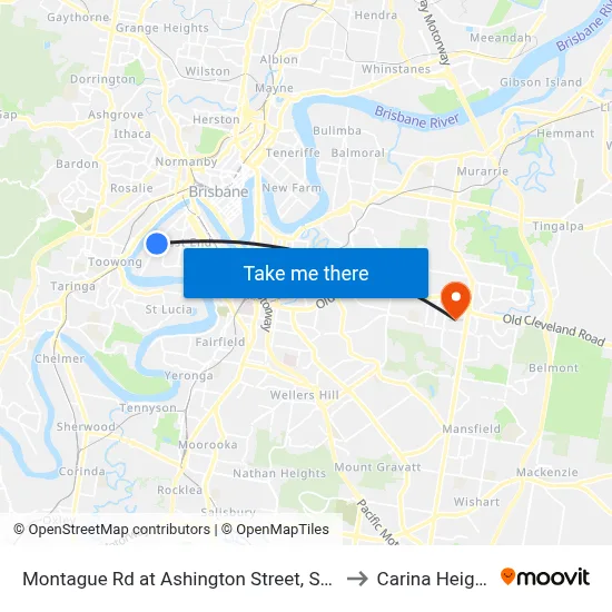 Montague Rd at Ashington Street, Stop 9 to Carina Heights map