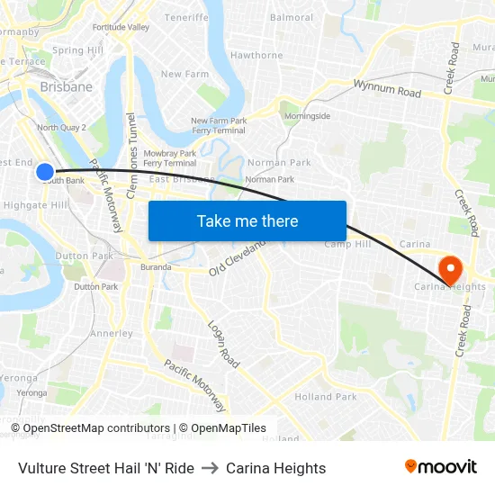 Vulture Street Hail 'N' Ride to Carina Heights map