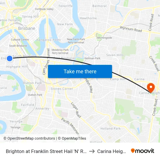 Brighton at Franklin Street Hail 'N' Ride to Carina Heights map