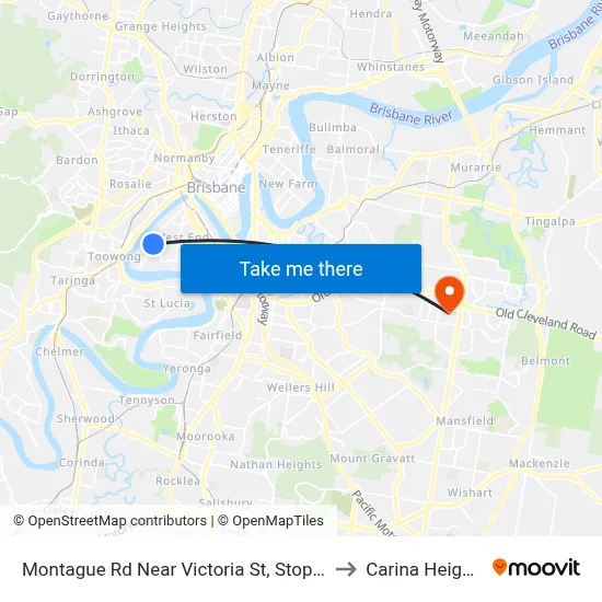 Montague Rd Near Victoria St, Stop 10 to Carina Heights map