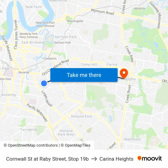 Cornwall St at Raby Street, Stop 19b to Carina Heights map