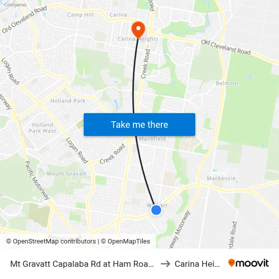 Mt Gravatt Capalaba Rd at Ham Road South to Carina Heights map