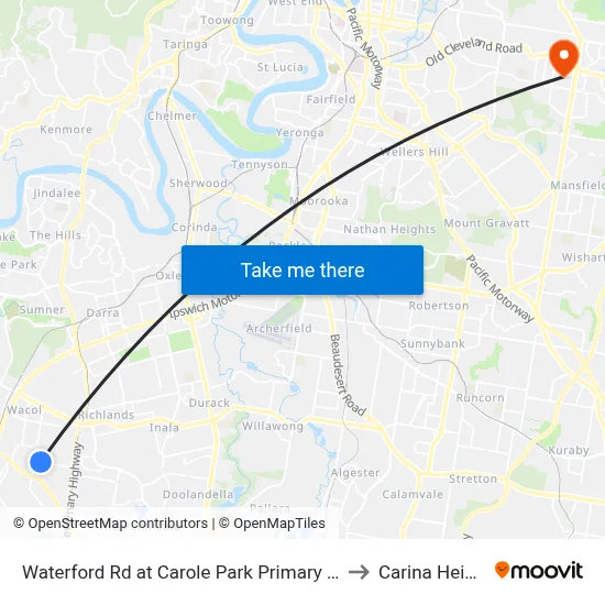Waterford Rd at Carole Park Primary School to Carina Heights map