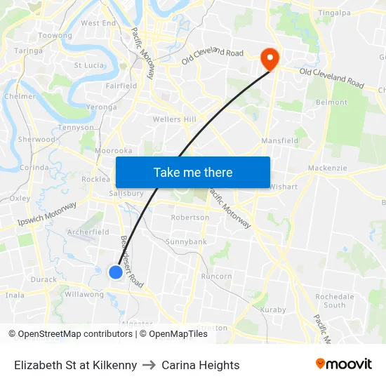 Elizabeth St at Kilkenny to Carina Heights map