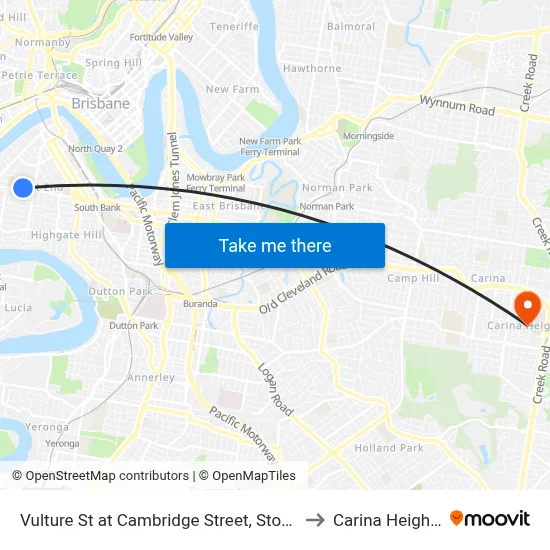 Vulture St at Cambridge Street, Stop 8 to Carina Heights map