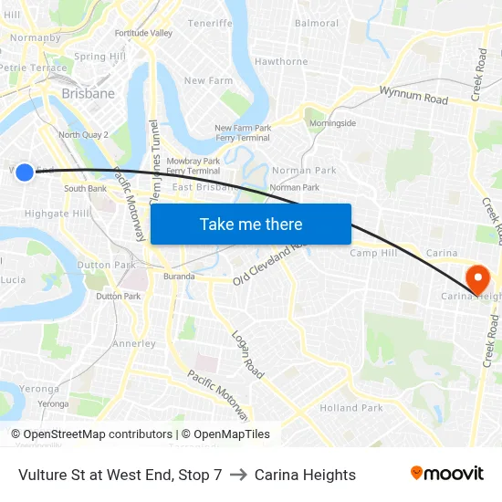 Vulture St at West End, Stop 7 to Carina Heights map
