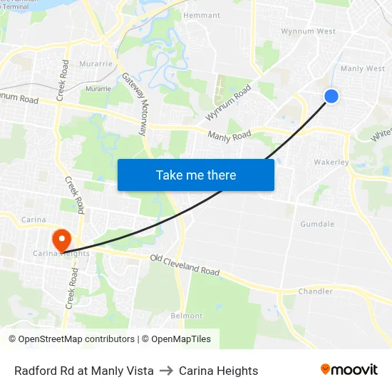 Radford Rd at Manly Vista to Carina Heights map