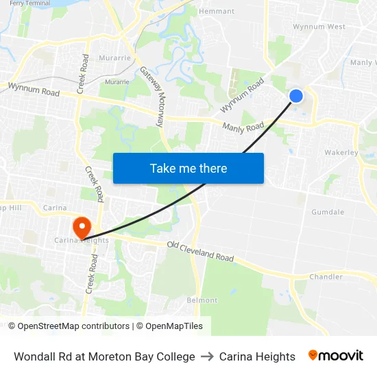 Wondall Rd at Moreton Bay College to Carina Heights map