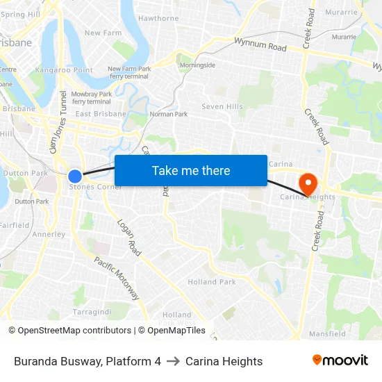 Buranda Busway, Platform 4 to Carina Heights map