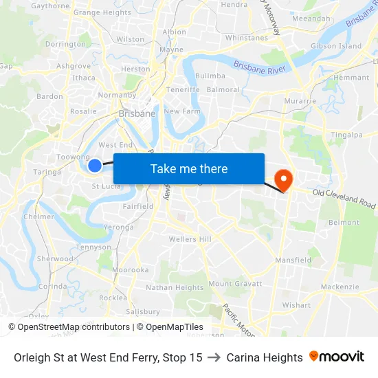 Orleigh St at West End Ferry, Stop 15 to Carina Heights map