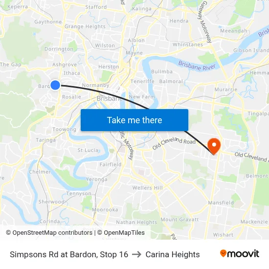Simpsons Rd at Bardon, Stop 16 to Carina Heights map