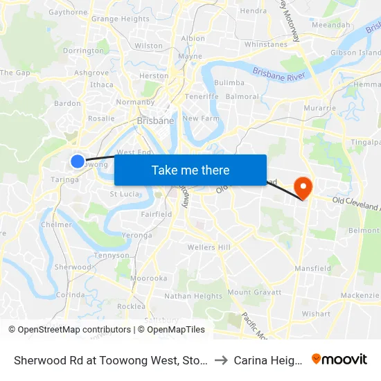 Sherwood Rd at Toowong West, Stop 22 to Carina Heights map