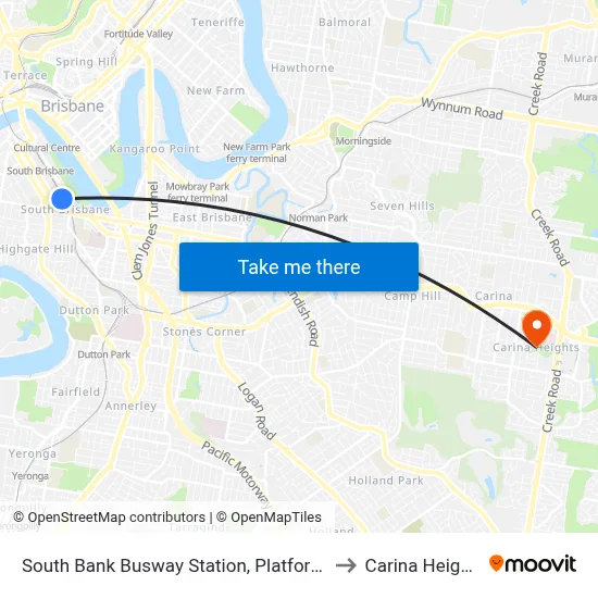 South Bank Busway Station, Platform 5 to Carina Heights map