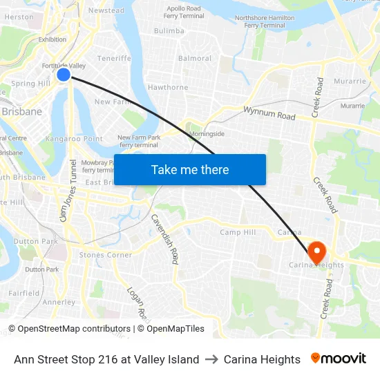Ann Street Stop 216 at Valley Island to Carina Heights map