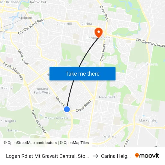 Logan Rd at Mt Gravatt Central, Stop 37 to Carina Heights map