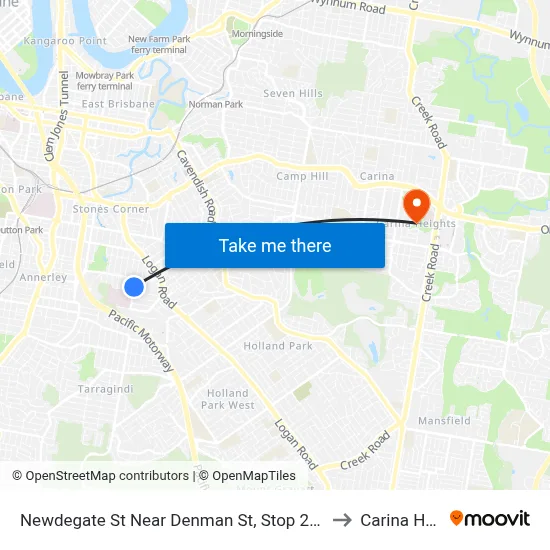 Newdegate St Near Denman St, Stop 22 - Temp Closure to Carina Heights map